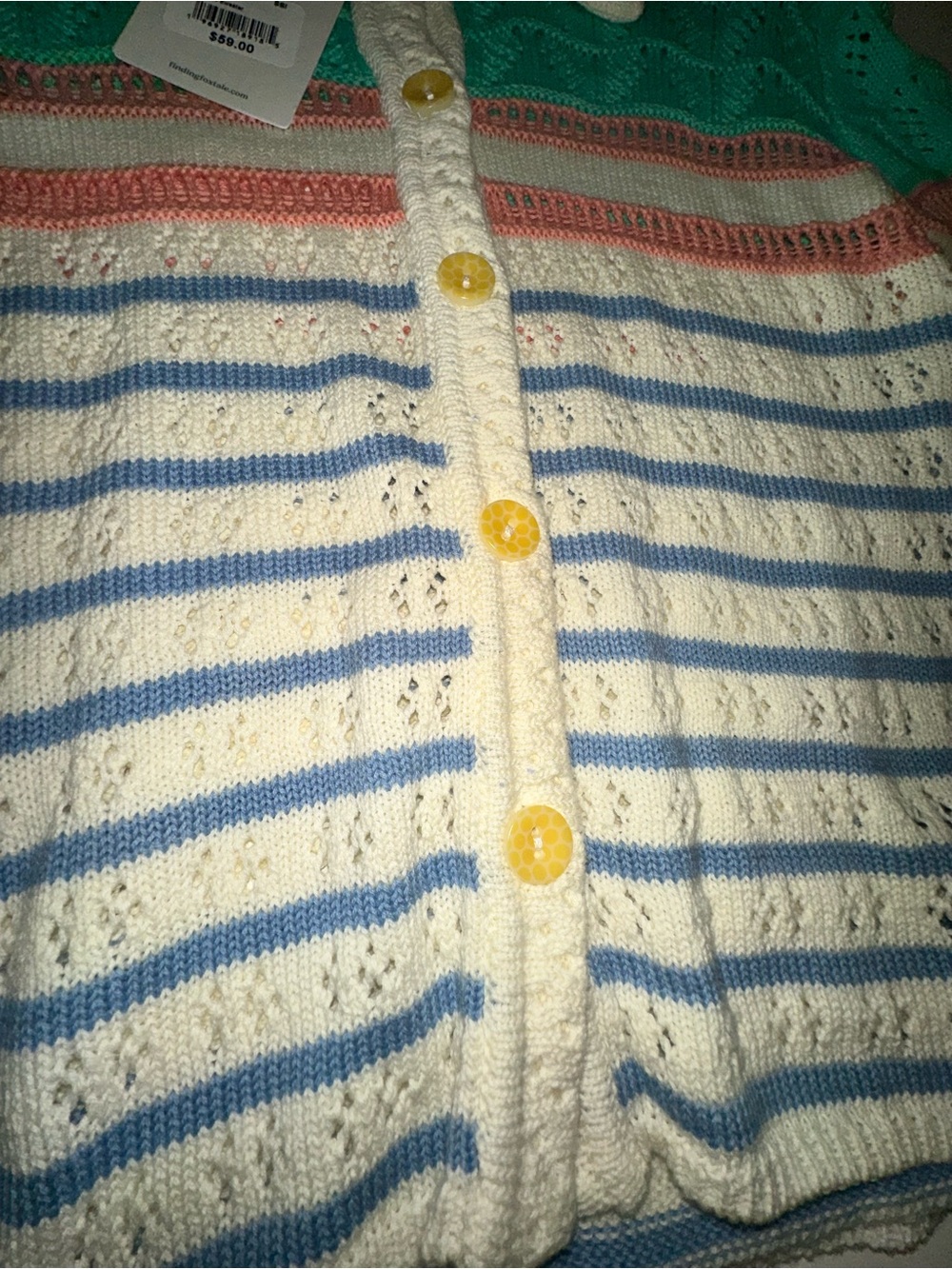 Finding Fox Tale Pleasantville Striped Knit Button-Up Cardigan Sweater Size 10 - Picture 6 of 7